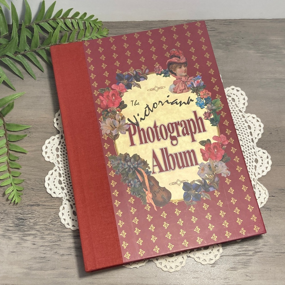 Vintage Victorian Photograph Album  Red Floral Cover